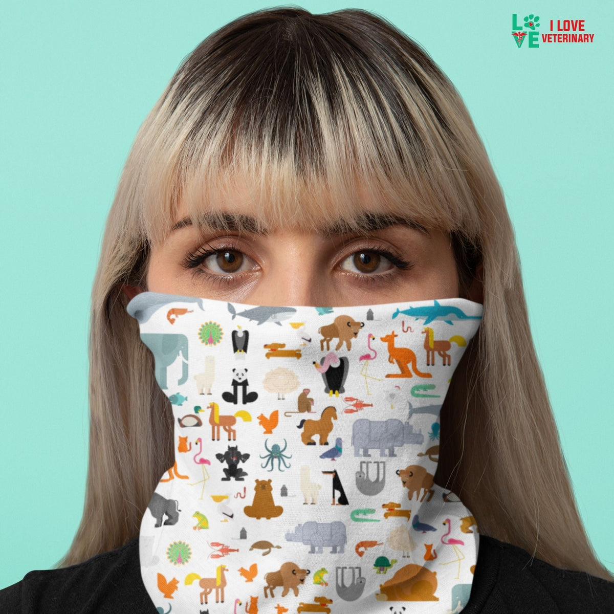 Zoo Pattern Sublimation Neck Gaiter-Sublimation Neck Gaiter-I love Veterinary